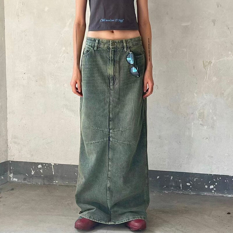 Vintage Midi Denim Skirt Grunge