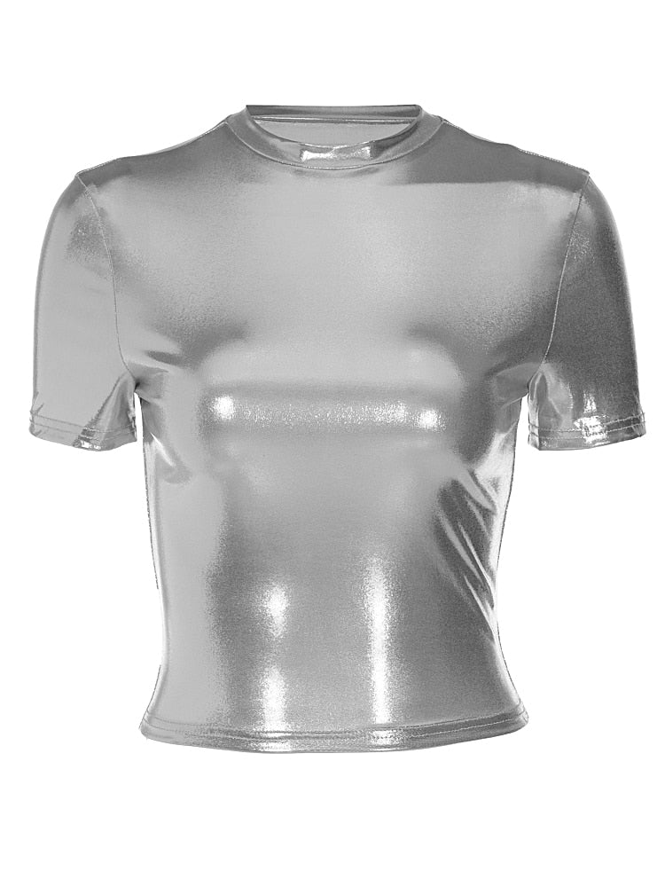 Metallic Short Sleeve Crop Top