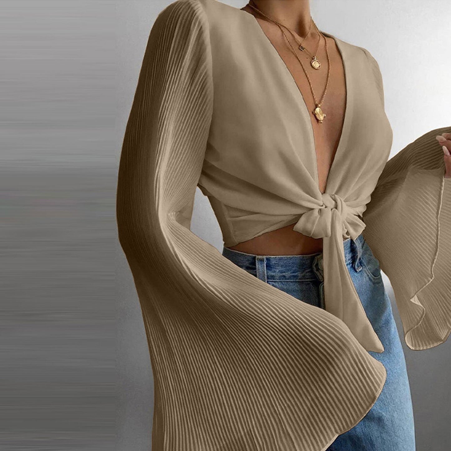 Pleated Chiffon Blouse For Women Plus Size