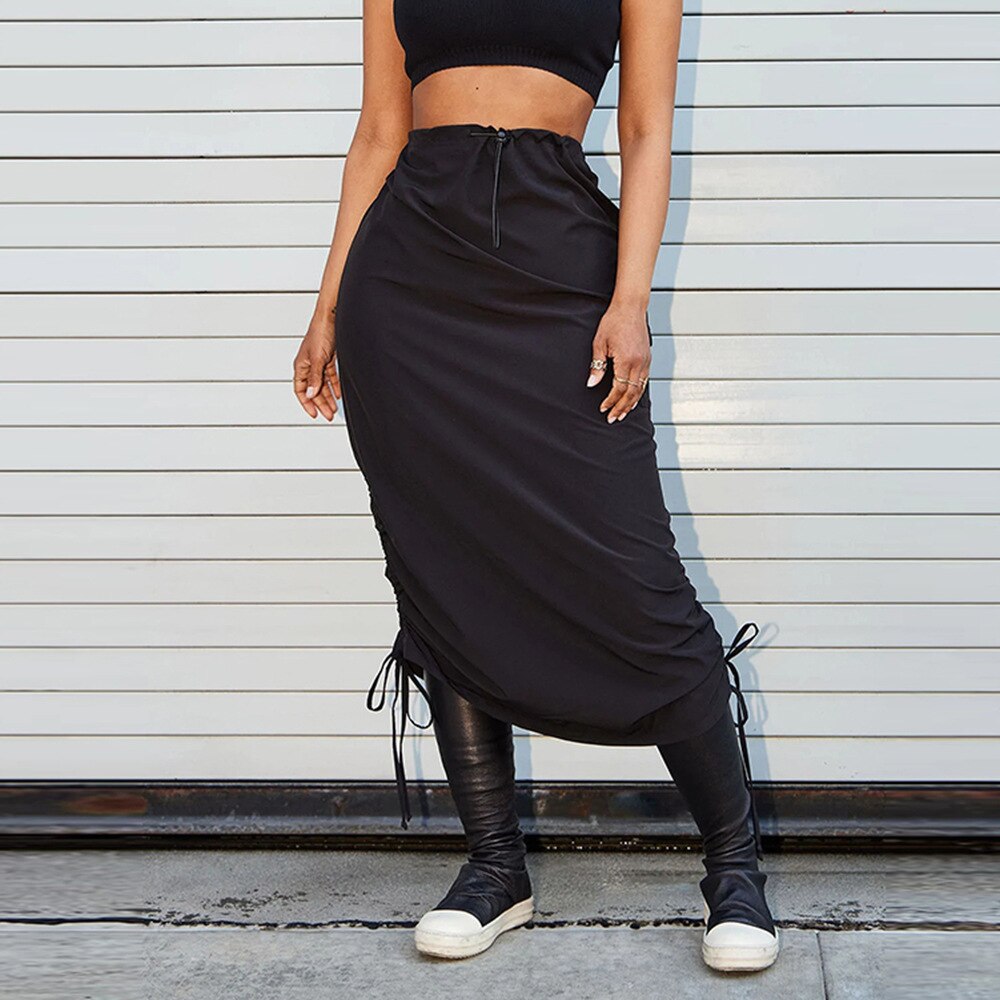 Elastic Waist Drawstring Cargo Skirt