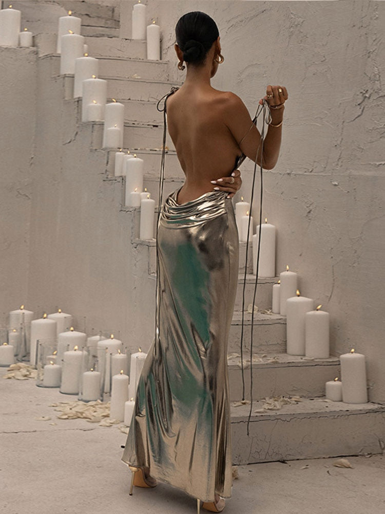 Metallic Backless Maxi