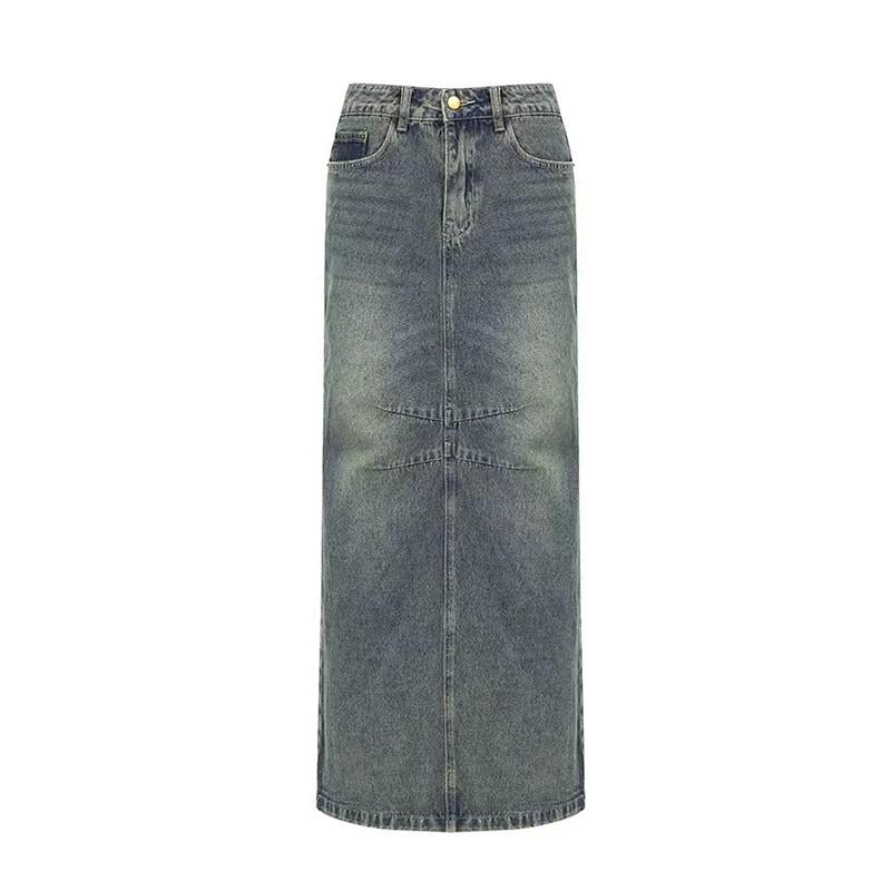 Vintage Midi Denim Skirt Grunge