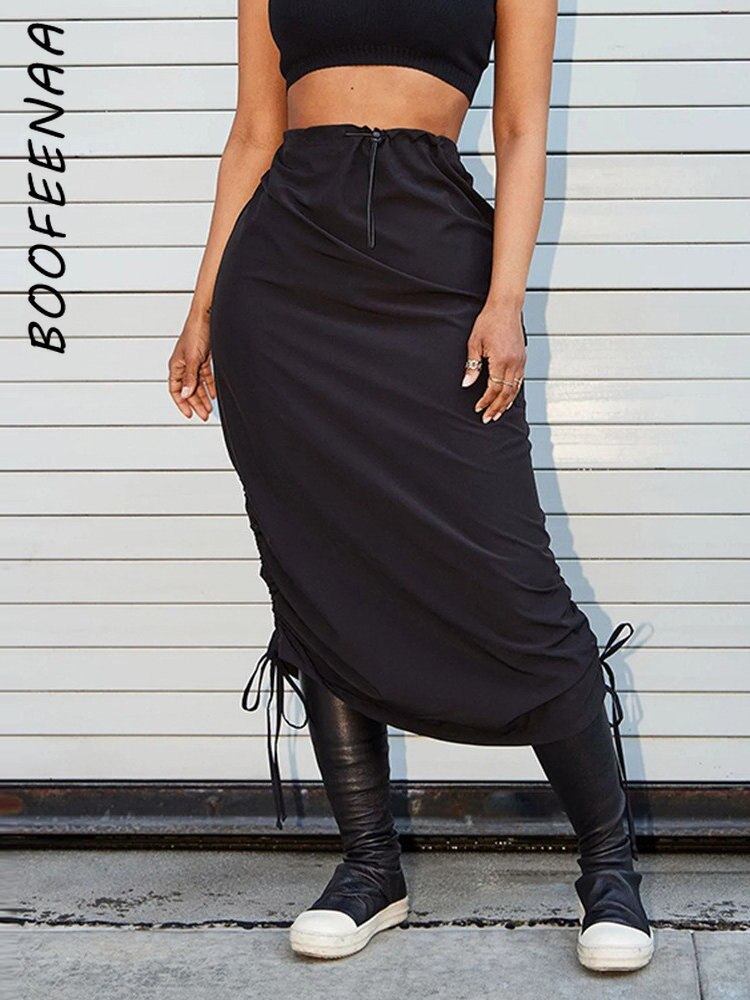 Elastic Waist Drawstring Cargo Skirt