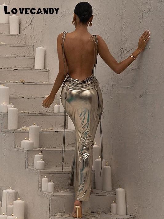 Metallic Backless Maxi