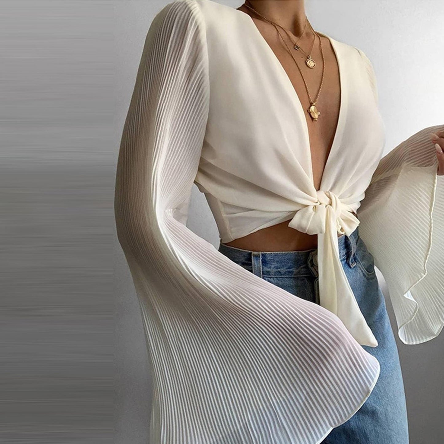 Pleated Chiffon Blouse For Women Plus Size