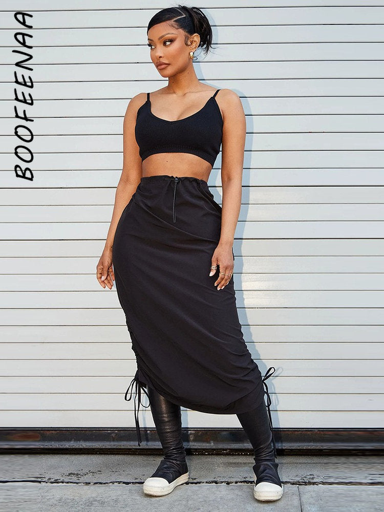 Elastic Waist Drawstring Cargo Skirt